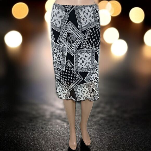 Vtg 90s‎ Patchwork Print Midi Skirt S Lettuce Hem Sheer Overlay Bohemian Grunge. - Picture 12 of 16